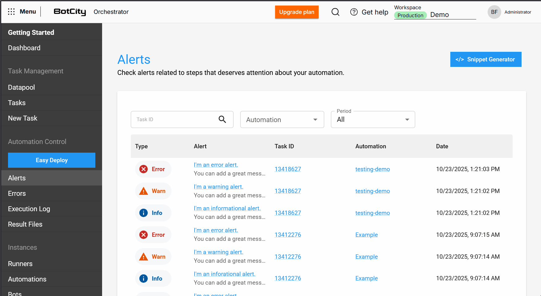 Search and filters in Alerts