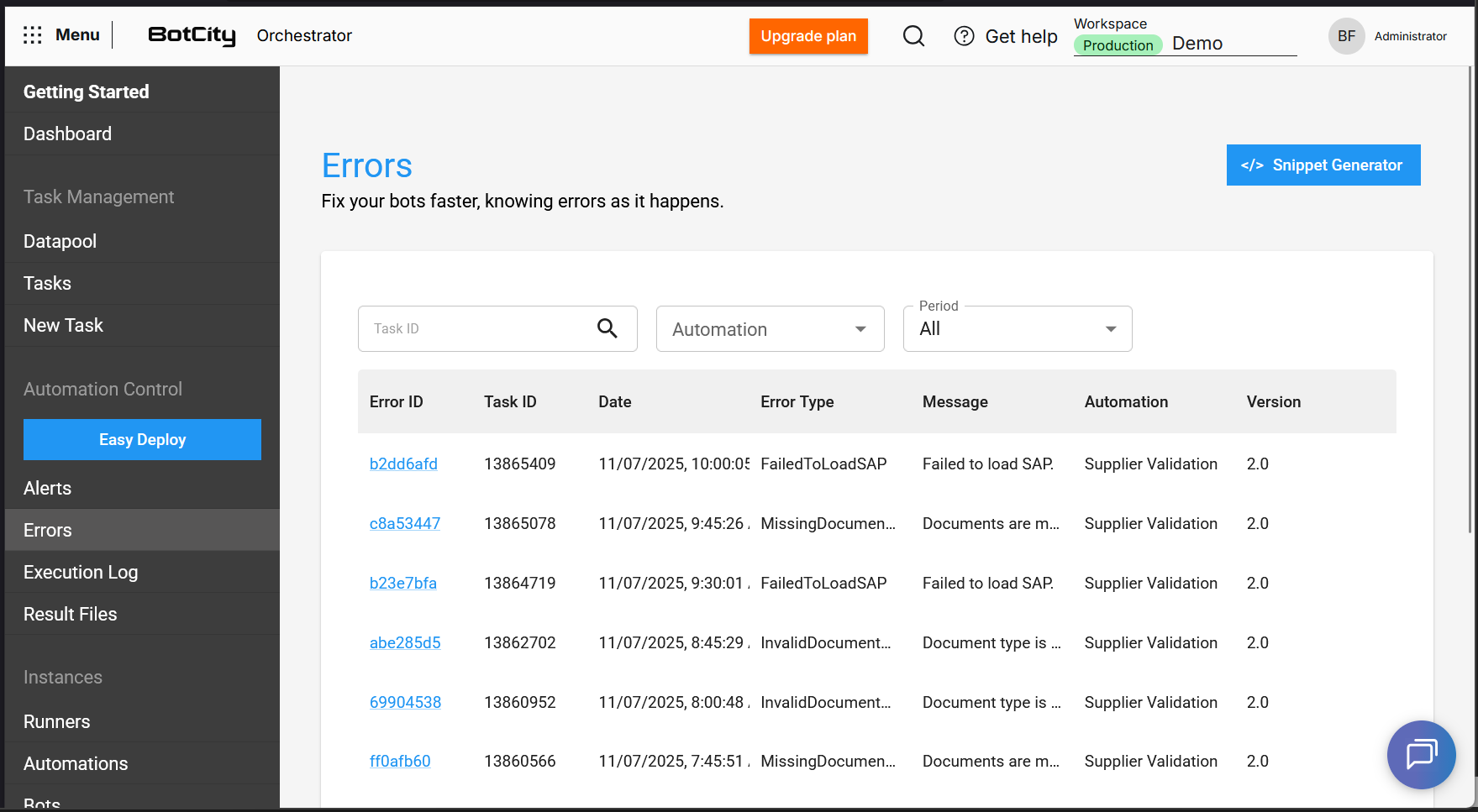 Overview of the new Errors screen