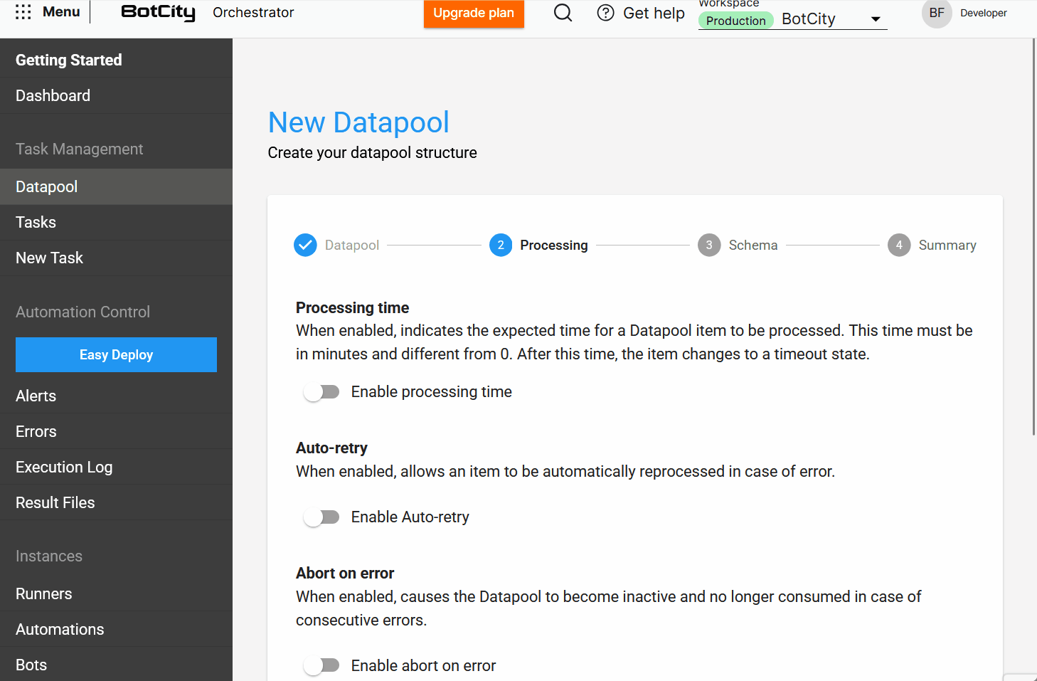 Textline explaining each configuration